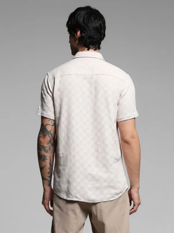 JACK & JONES light pink texture cotton slim fit shirt