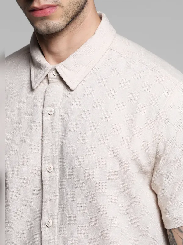 JACK & JONES light pink texture cotton slim fit shirt