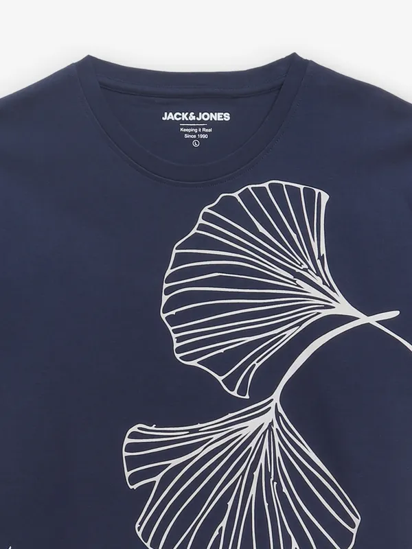 JACK & JONES navy cotton printed t-shirt
