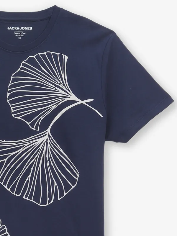 JACK & JONES navy cotton printed t-shirt