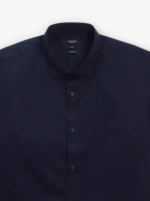 JACK & JONES navy cotton silk plain shirt