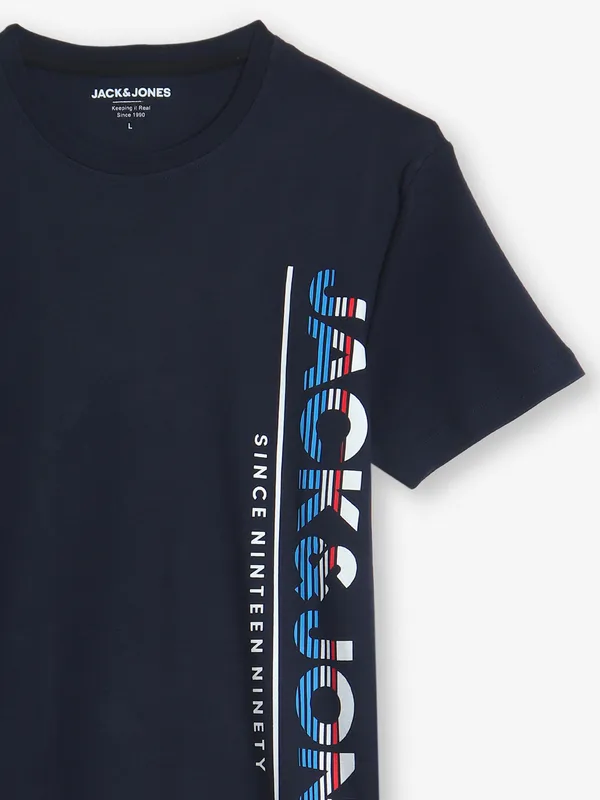JACK & JONES navy printed cotton t-shirt