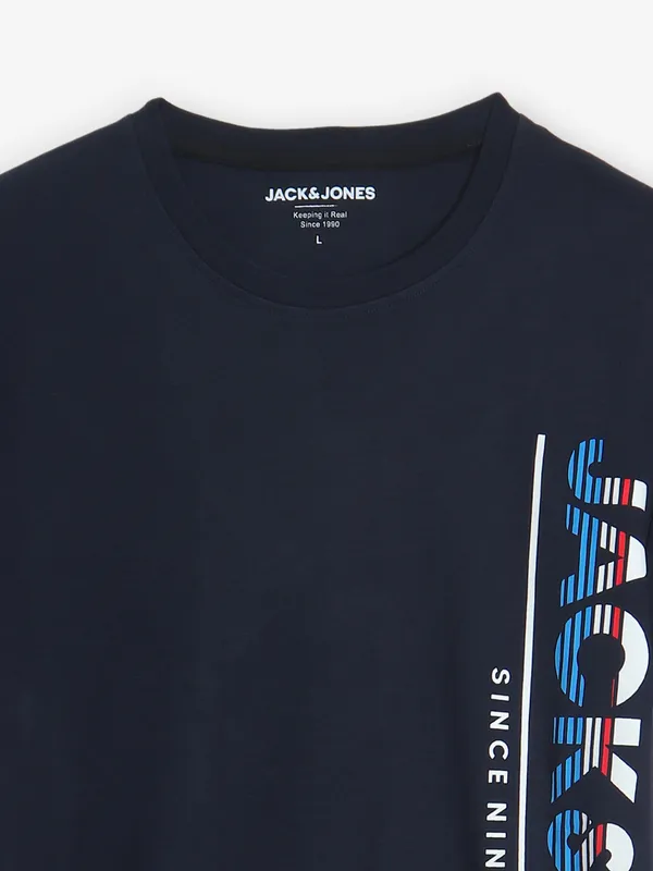 JACK & JONES navy printed cotton t-shirt