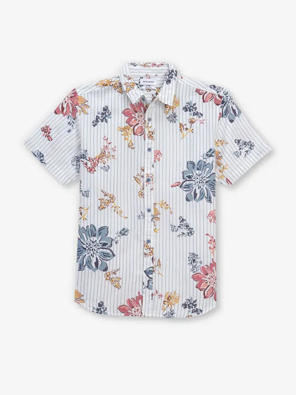 JACK & JONES off-white cotton floral printed shirt