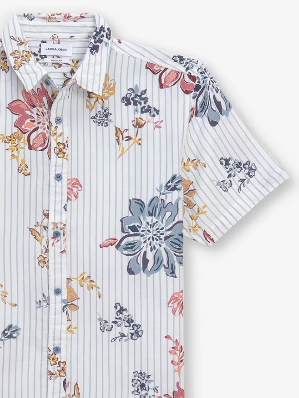 JACK & JONES off-white cotton floral printed shirt
