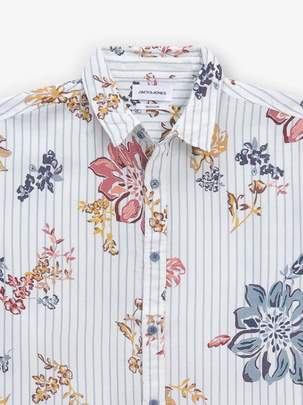 JACK & JONES off-white cotton floral printed shirt