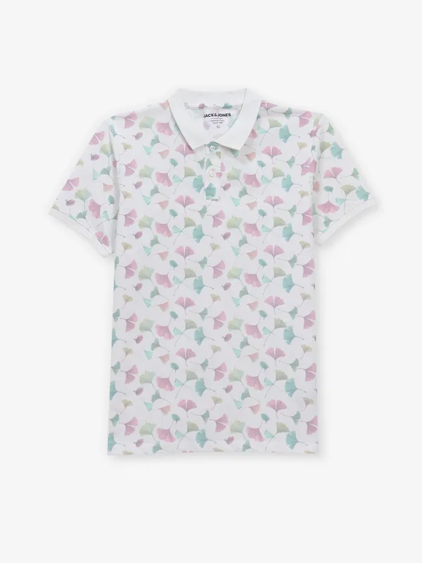 JACK & JONES off-white printed cotton t-shirt