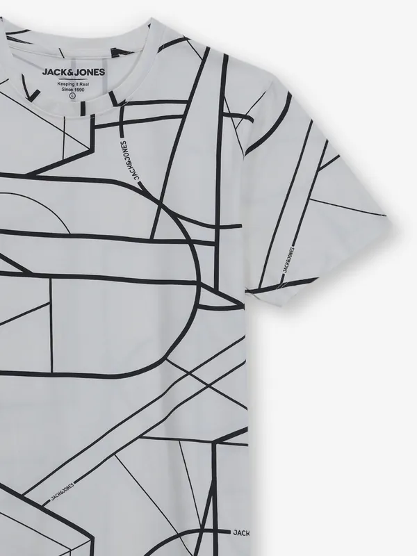 JACK & JONES off-white printed cotton t-shirt for men
