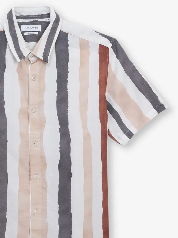 JACK & JONES off-white stripe cotton shirt
