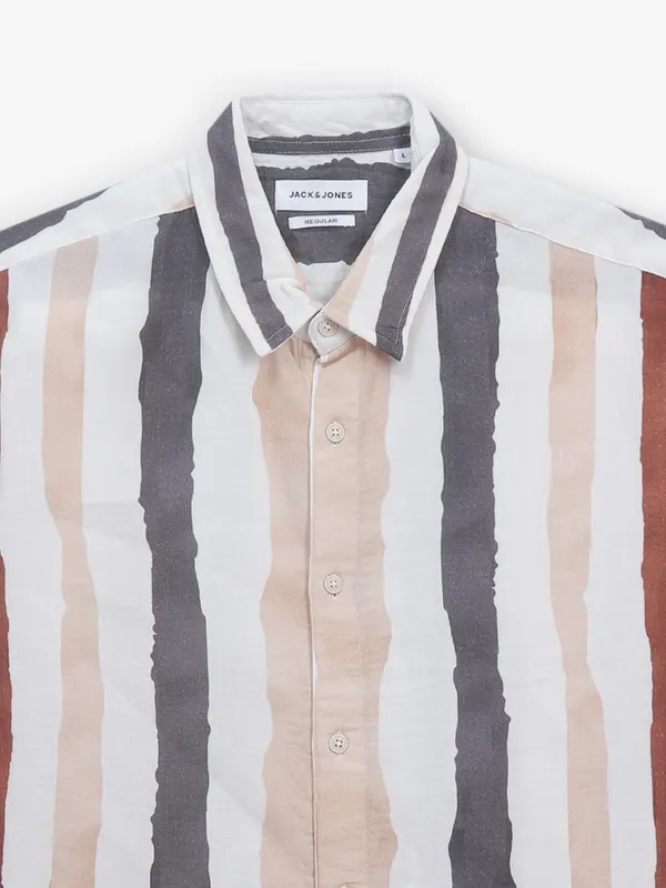 JACK & JONES off-white stripe cotton shirt