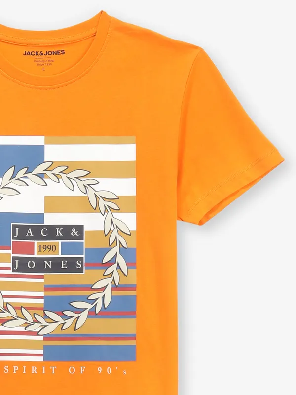 JACK & JONES orange printed cotton t-shirt