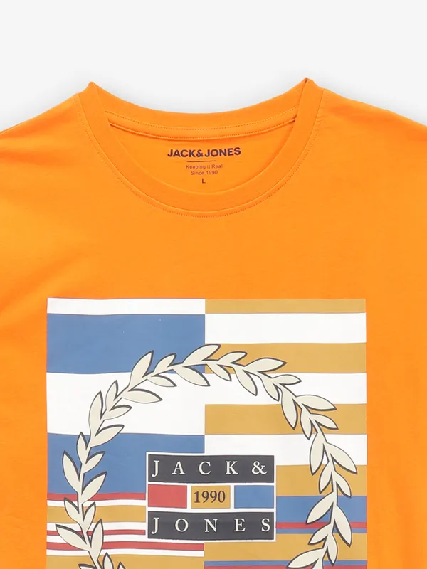 JACK & JONES orange printed cotton t-shirt