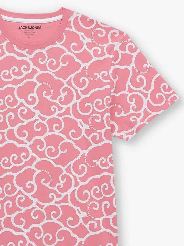 JACK & JONES pink printed cotton t-shirt