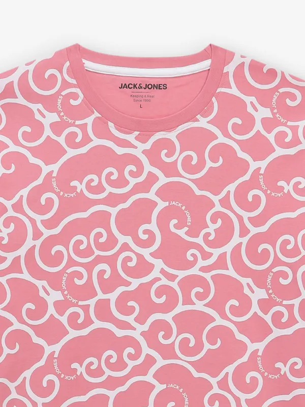 JACK & JONES pink printed cotton t-shirt