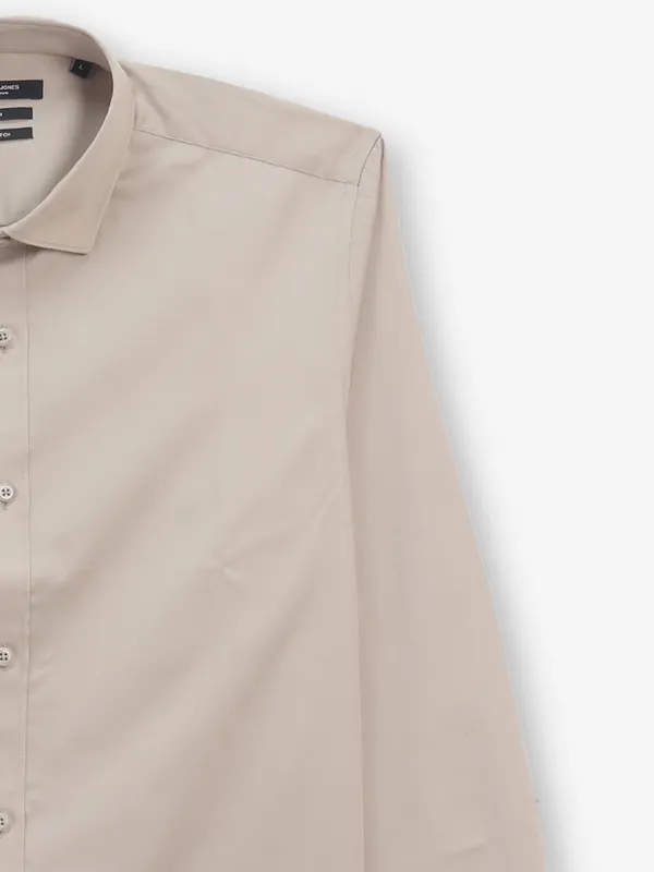 JACK & JONES plain beige cotton silk shirt