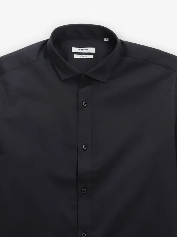 JACK & JONES plain black linen shirt