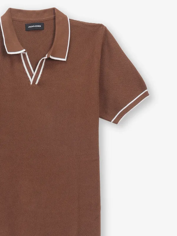 JACK & JONES plain brown knitted t-shirt