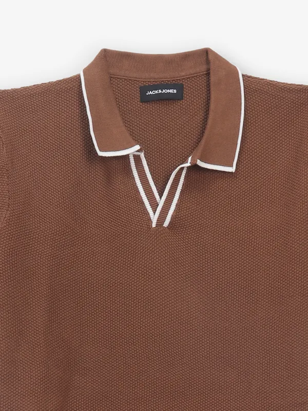 JACK & JONES plain brown knitted t-shirt