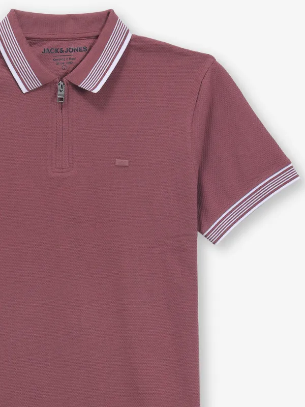 JACK & JONES plain onion pink cotton t-shirt