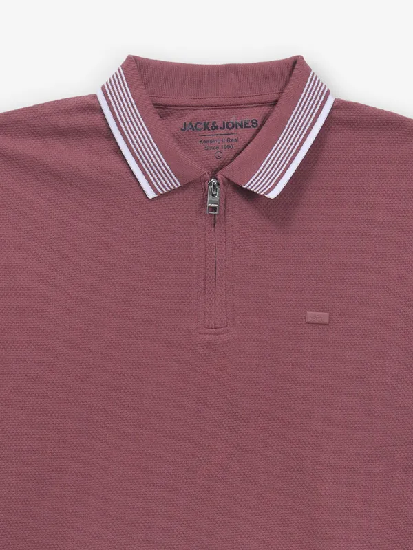 JACK & JONES plain onion pink cotton t-shirt