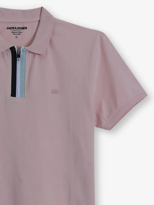 JACK & JONES plain pink cotton t-shirt