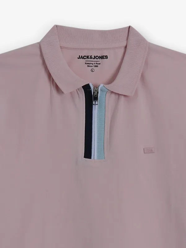 JACK & JONES plain pink cotton t-shirt