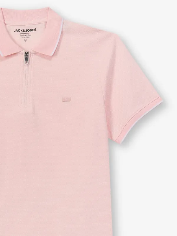 JACK & JONES plain pink cotton t-shirt for mens wear