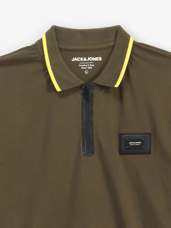 JACK & JONES plian olive cotton t-shirt