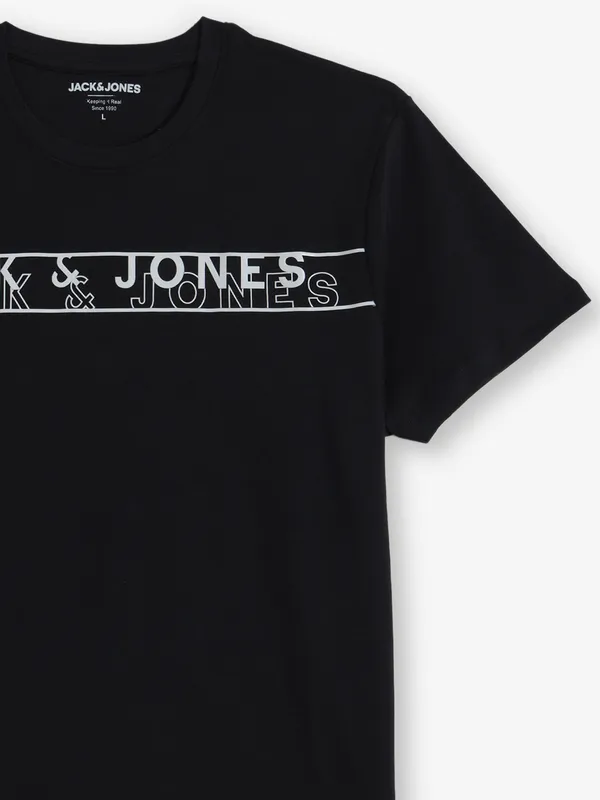 JACK & JONES printed black cotton t-shirt