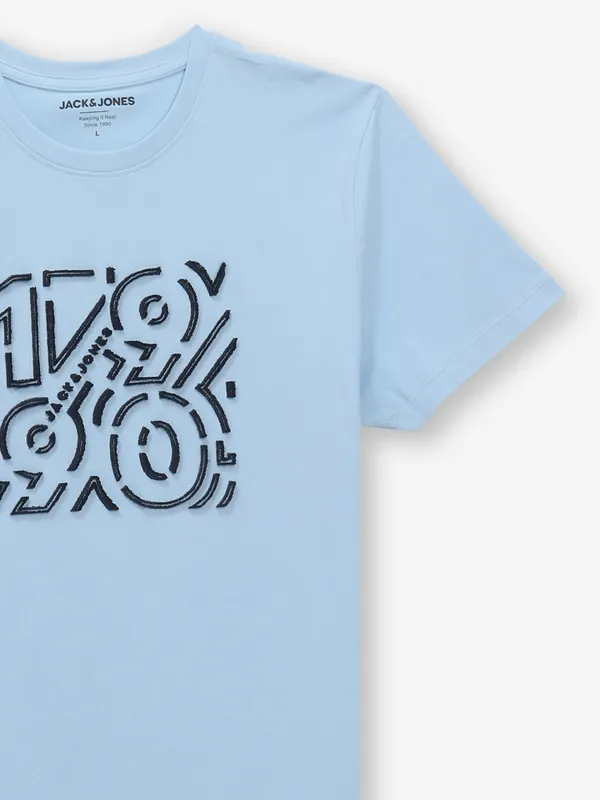 JACK & JONES printed mint blue cotton t-shirt