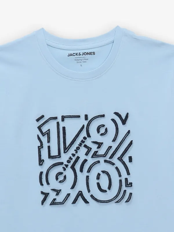 JACK & JONES printed mint blue cotton t-shirt