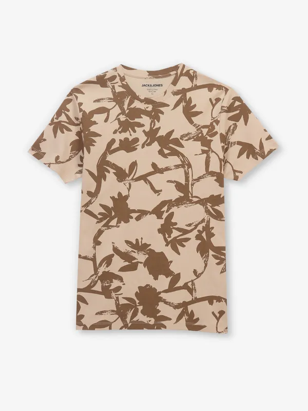 JACK & JONES printed peach cotton t-shirt