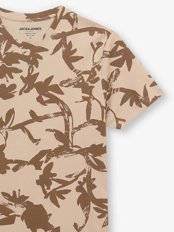 JACK & JONES printed peach cotton t-shirt
