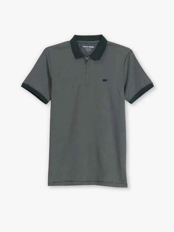 JACK & JONES stripe grey cotton polo t-shirt