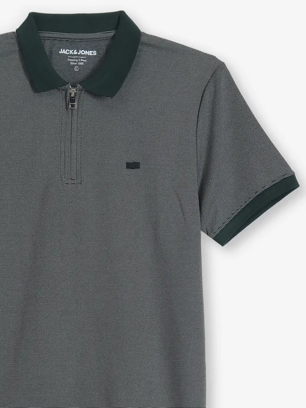JACK & JONES stripe grey cotton polo t-shirt