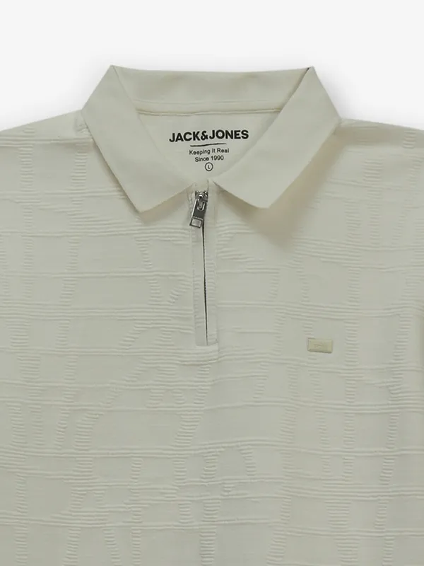 JACK & JONES textured cotton cream t-shirt
