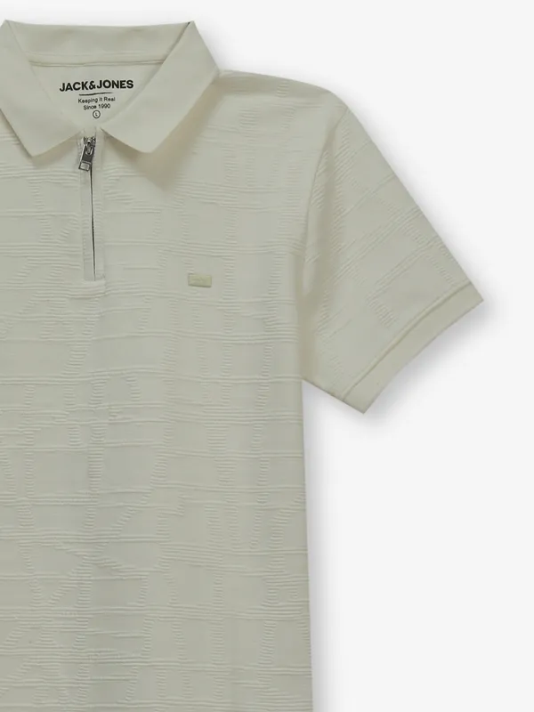 JACK & JONES textured cotton cream t-shirt