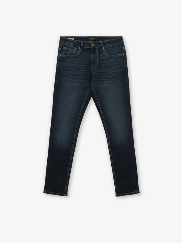JACK & JONES washed dark blue slim fit denim