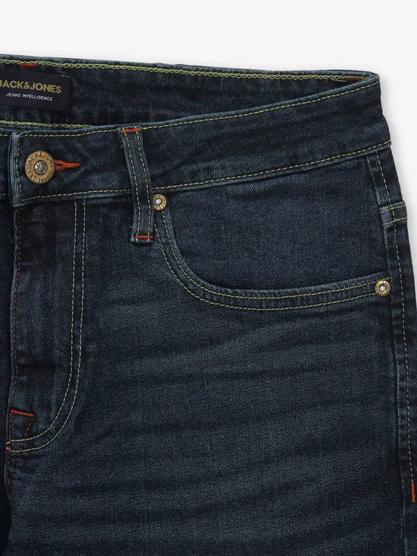 JACK & JONES washed dark blue slim fit denim