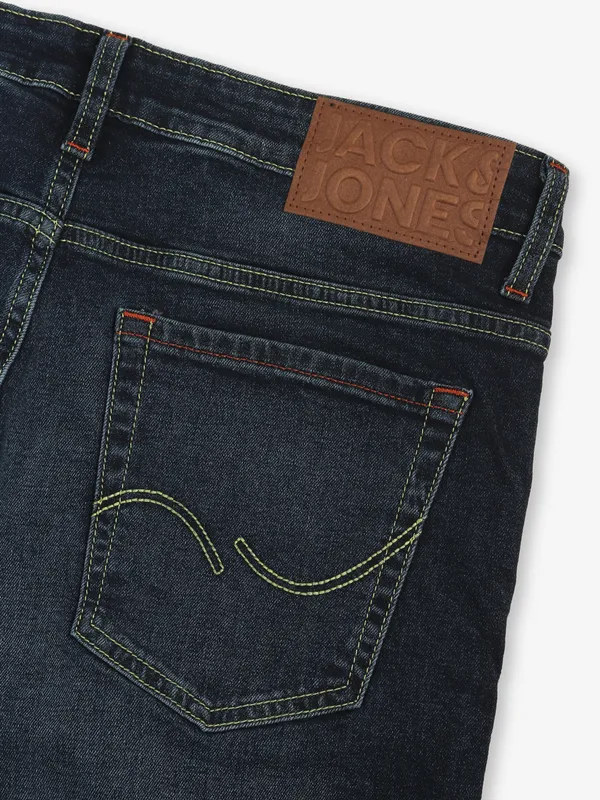 JACK & JONES washed dark blue slim fit denim