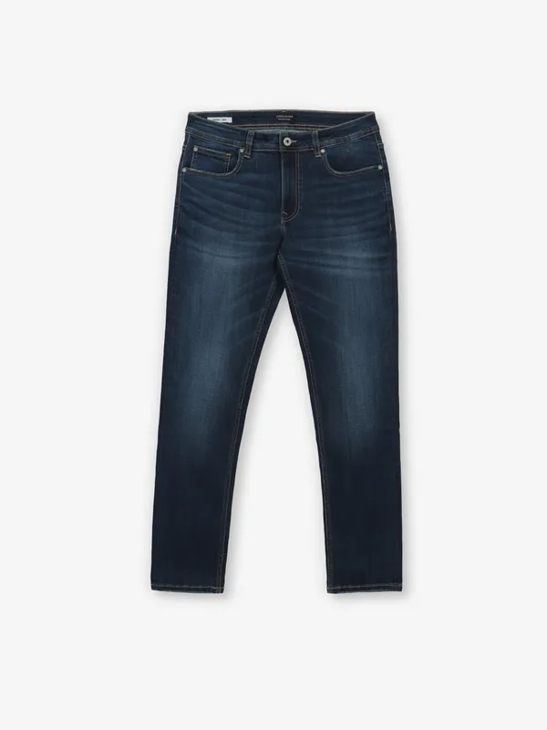 JACK & JONES washed dark blue slim fit mens denim