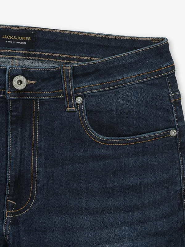 JACK & JONES washed dark blue slim fit mens denim
