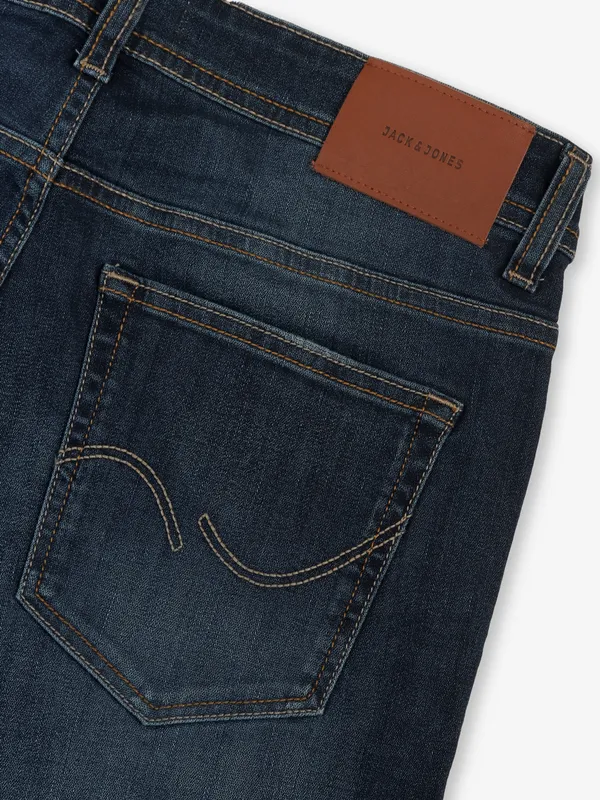 JACK & JONES washed dark blue slim fit mens denim