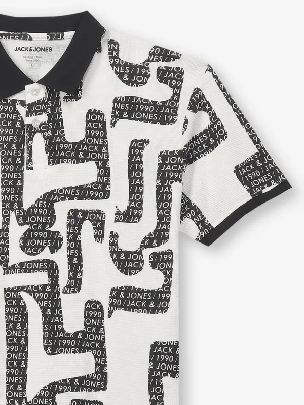 JACK & JONES white and black printed t-shirt