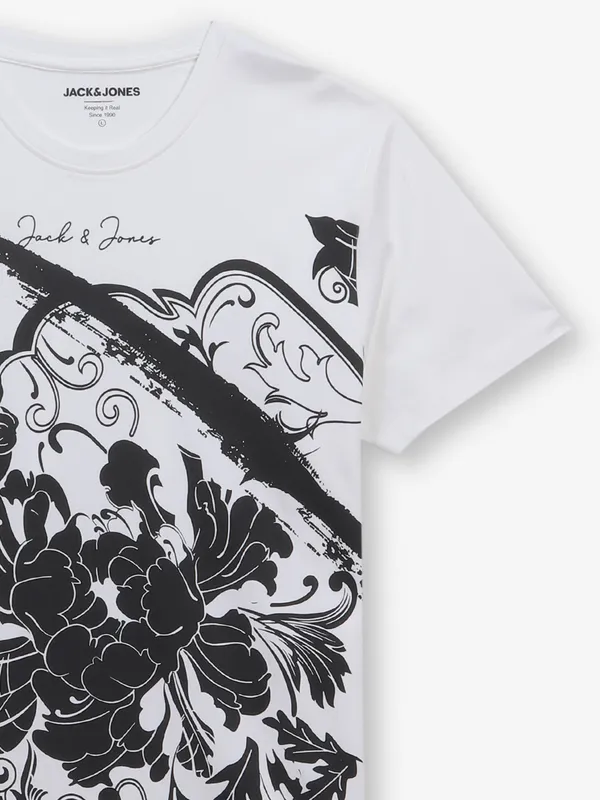 JACK & JONES white printed cotton t-shirt