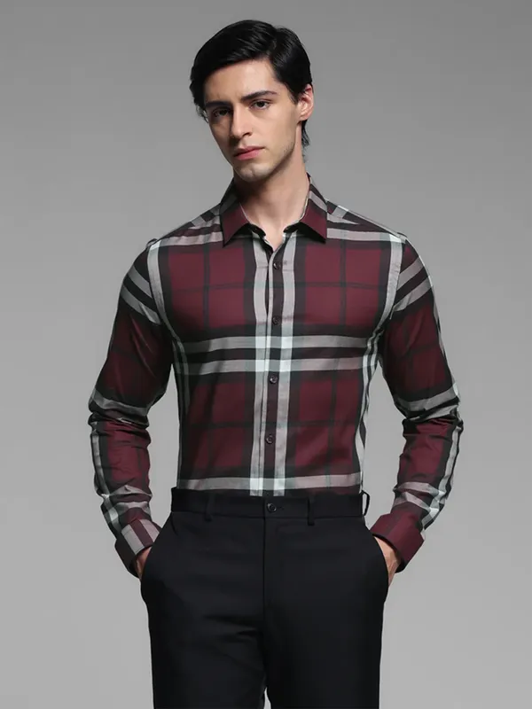 JACK & JONES wine checks cotton shirt