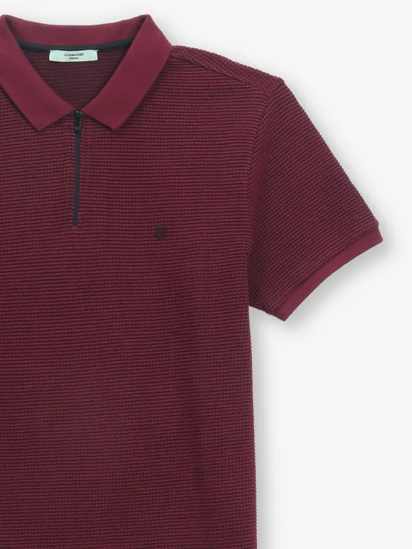 JACK & JONES wine texture cotton polo t-shirt