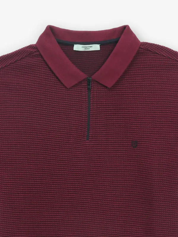 JACK & JONES wine texture cotton polo t-shirt