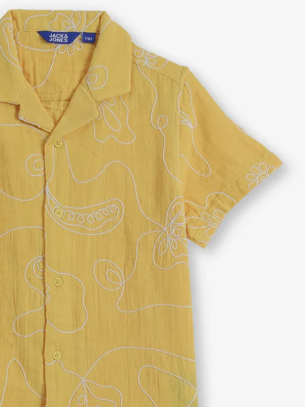 JACK & JONES yellow cotton shirt with thread work