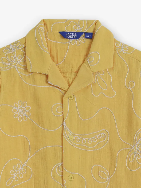 JACK & JONES yellow cotton shirt with thread work